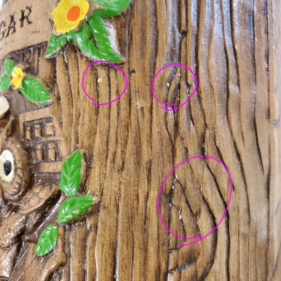 Treasure Craft Owl Wood Grain Sugar Canister Ceramic Made In USA Vintage 60s - Picture 15 of 15